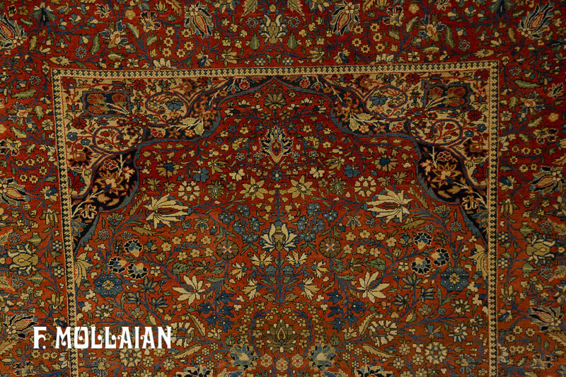 Antique Persian Kashan (Mohtasham) Soft-Rust Rug n°:60893843